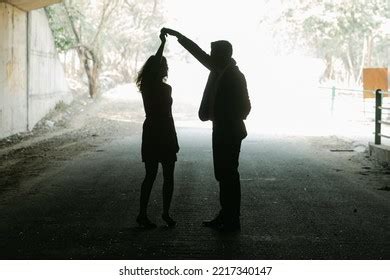 Silhouette Romantic Couple Lovers Hug Kiss Stock Photo 2217340147 ...