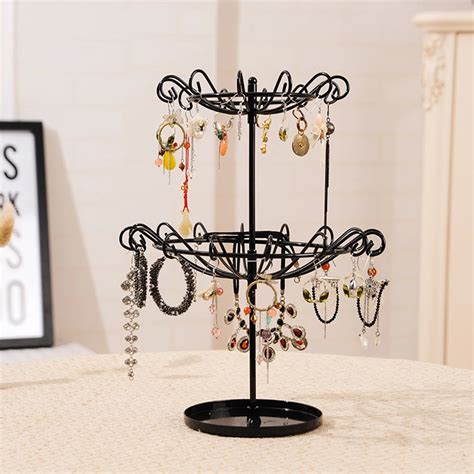 1 Pc Tree Iron 2 Tier Antique Hanging Jewelry Display Holder Rack Tower ...