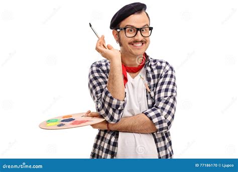 Painter Holding a Paintbrush and a Color Palette Stock Photo - Image of ...