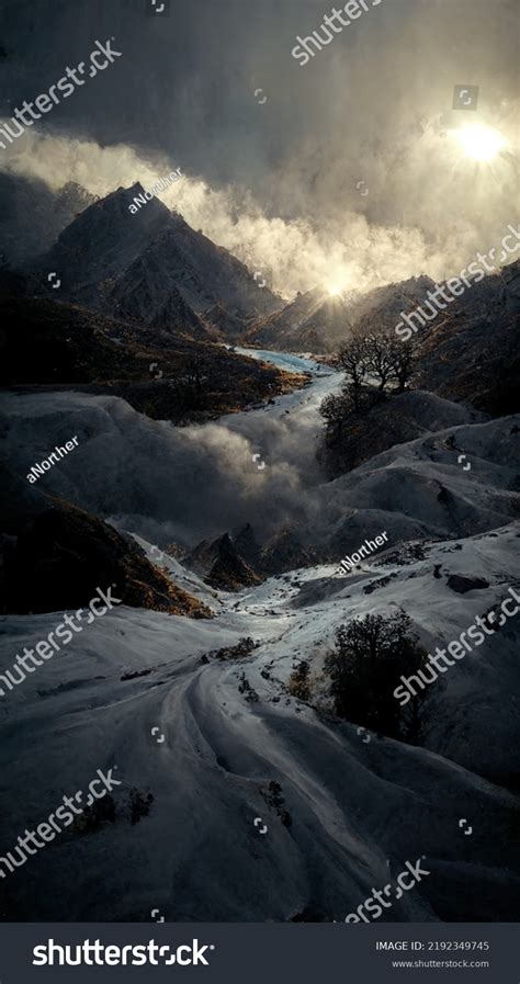 Snow Mountain Winter Wallpaper Concept Alpine Stock Illustration ...