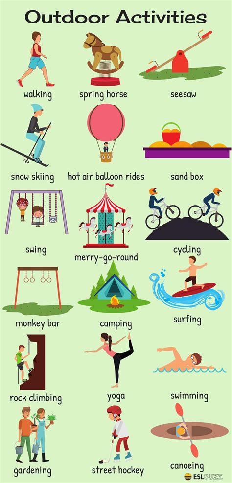 Outdoor Activities Vocabulary in English - ESLBUZZ