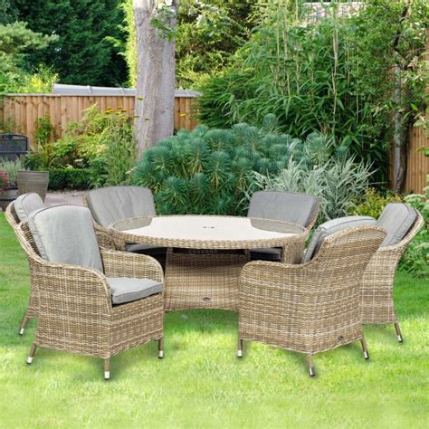 6 Seater Round Rattan Garden Furniture Dining Set - Riviera Rattan ...