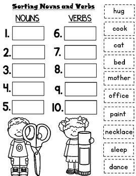 Nouns and Verbs Worksheets by Bilingual Teacher World | TpT