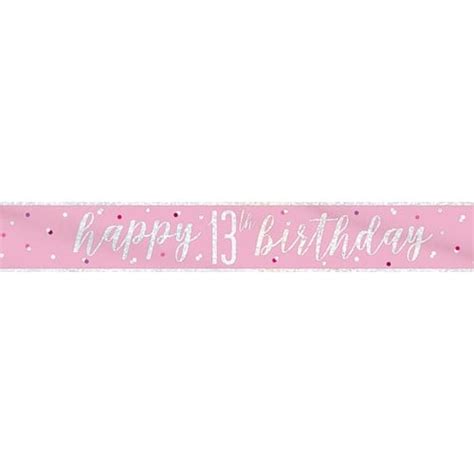 Pink Glitz Happy 13th Birthday Holographic Foil Banner 274cm | Partyrama