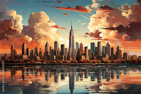 New York skyline pop art featuring famous skyscraper Stock Illustration ...