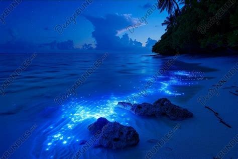 Bioluminescence maldives water rocks. Generate Ai (4358225)