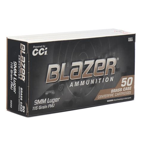 CCI Blazer Brass Centerfire Pistol Ammo- 9mm Luger- 115 gr. FMJ ...