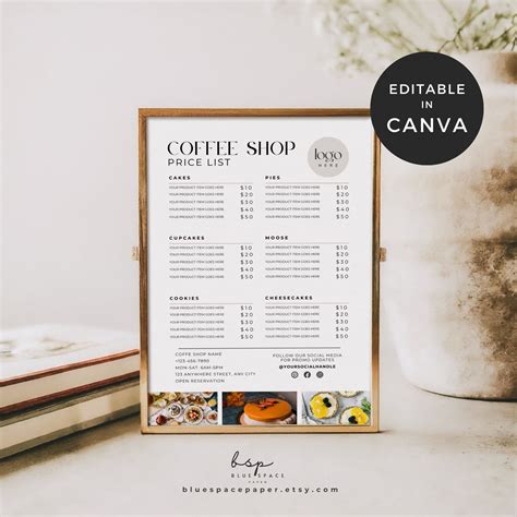 Coffee Shop Price List, Cafe Menu Template, Coffee Menu Sign, Bakery ...