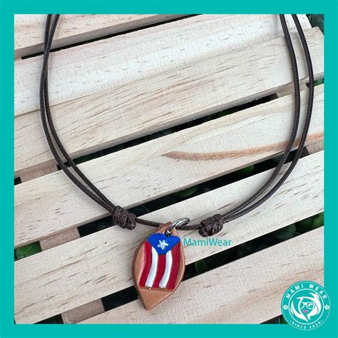 Puerto Rico Flag Adjustable Necklace Leather Charm | MamiWear.com