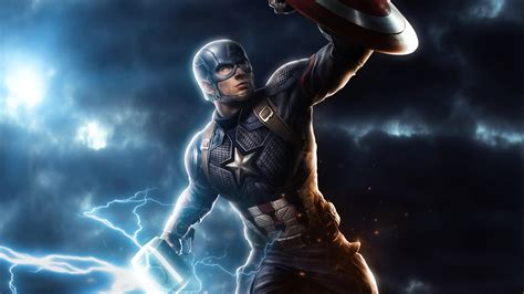 Captain America Mjolnir Avengers Endgame 4k Art Wallpaper,HD ...