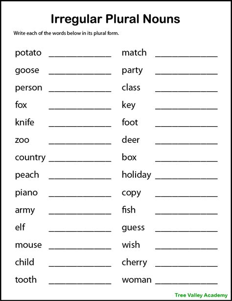 Regular And Irregular Plural Nouns Worksheet