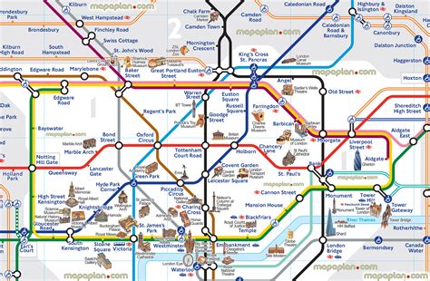 London map - London tube map with attractions - Underground stations ...