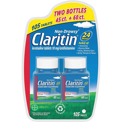 Claritin 24 Hour Non-Drowsy Allergy Relief 10mg Tablets (105 ct ...