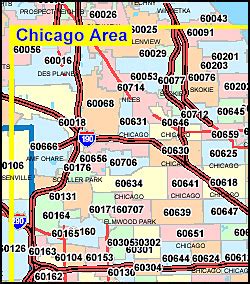 Illinois ZIP Code Map including County Maps