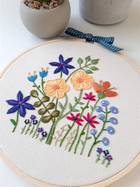 Floral Embroidered Hoop Embroidered Hoop Art Floral Bouquet Ready to ...