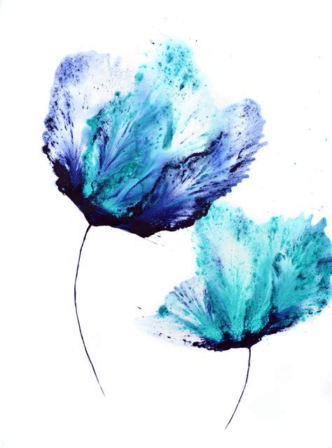 Blue Wall Art Large Flower Painting On Paper 20 x 30 Original Floral ...