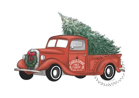 Christmas Tree Red Truck Print | Etsy