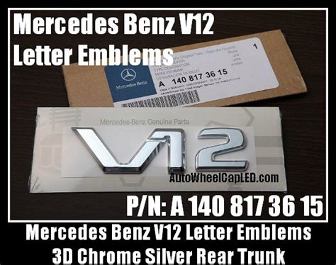 Mercedes Benz V12 Chrome Silver Emblems Letters Stickers P/N A 140 817 ...