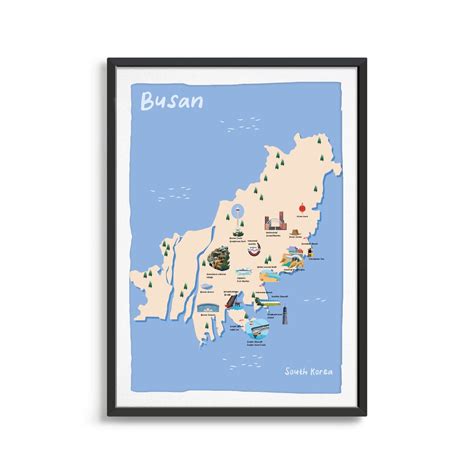 Busan, South Korea, Illustrated Map Art Print, Country Map Poster ...