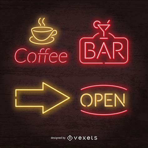 Neon Pub Signs Set Vector Download