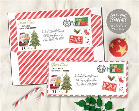 Santa Envelope Letter From Santa Editable Template, Printable Envelope ...