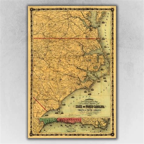 1861 Civil War Era Map - Coltons Map of North Carolina | North carolina ...