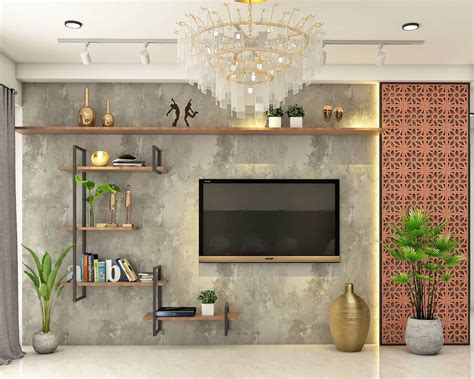 Compact TV Unit Design With Terracotta Jali | Livspace