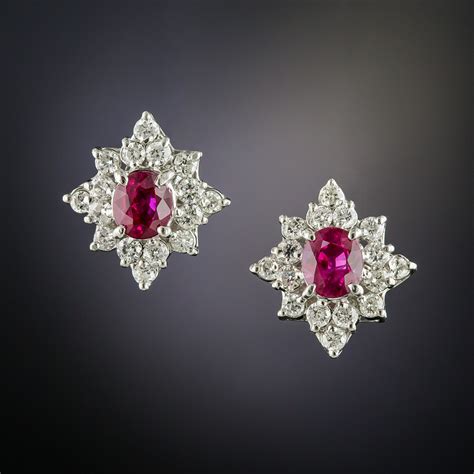 Estate Ruby and Diamond Cluster Earrings | Ruby earrings studs, Diamond ...