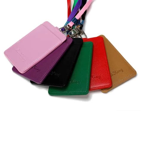 1PC Leather Id Holder Case PU Business Badge Card Holder with Necklace ...