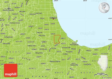 Physical Map of ZIP Code 60628