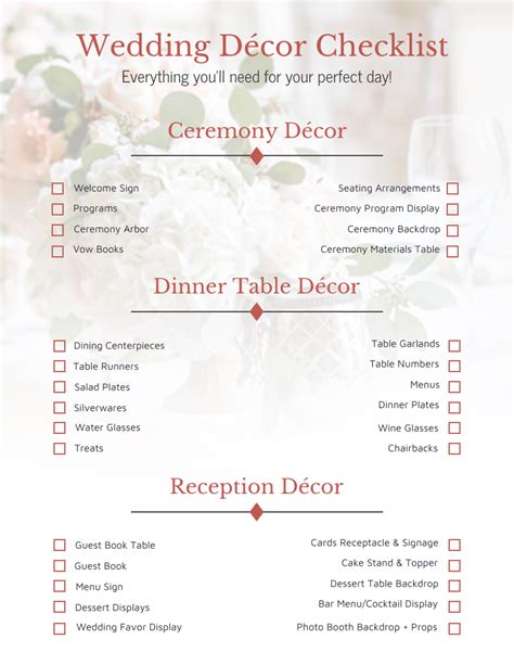 Printable Wedding Flower Checklist