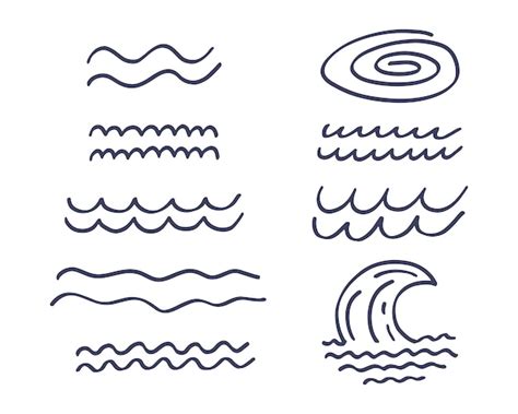 Premium Vector | Hand drawn set of wave water elements. Doodle sketch ...