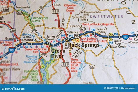 Map Image of Rock Springs, Wyoming Stock Photo - Image of shows ...