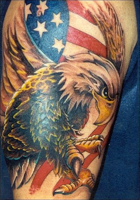 Large eagle on usa flag colored tattoo - Tattooimages.biz