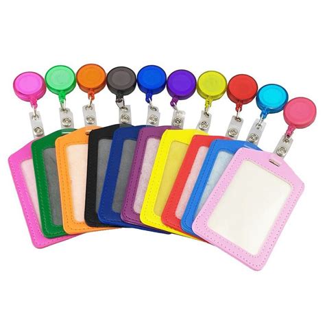 Pack of 10 Leather ID Badge Card Holder with Retractable ID Badge Reel ...