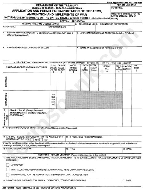 Atf Form 6 - Application And Permit For Importation Of Firearms ...