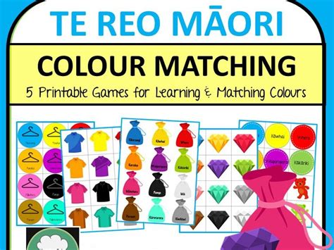 Te Reo Maori COLOUR Matching Games Learn and Sort Colours with 5 Cute ...