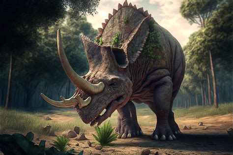 Premium AI Image | A dinosaur with a large horn and a large horn.