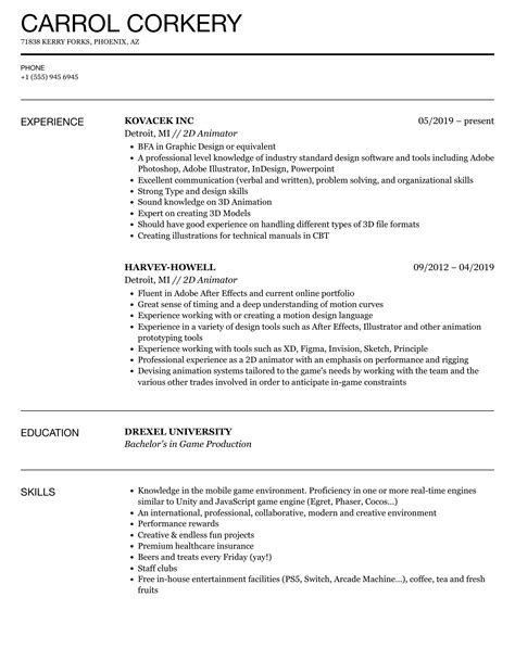 2D Animator Resume Samples | Velvet Jobs