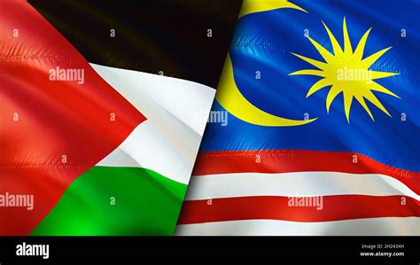 Palestine and Malaysia flags. 3D Waving flag design. Palestine Malaysia ...