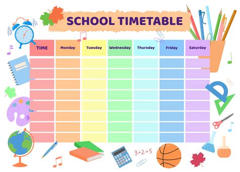 School timetable. Rainbow kid design of planner 3079915 Vector Art at ...