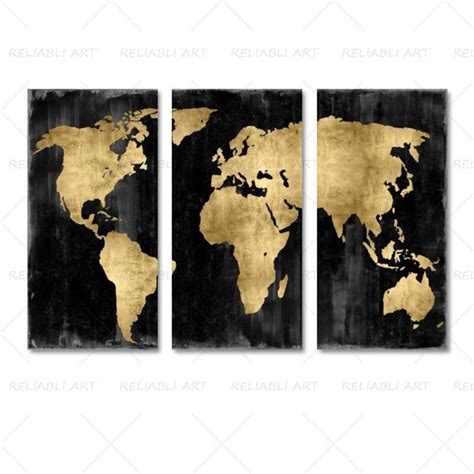 3 Panels World Map Canvas Paintings – Original Frame