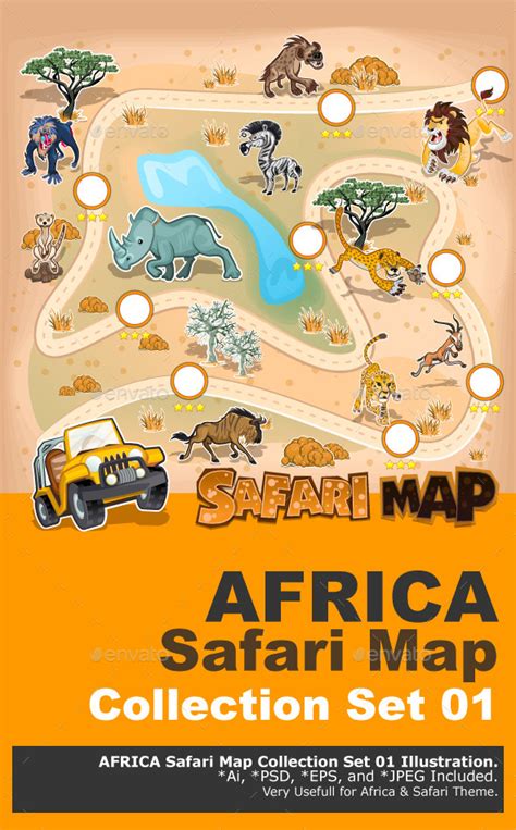 Africa Safari Map Wildlife by branca_escova | GraphicRiver