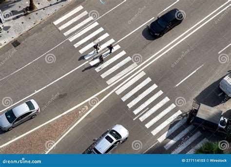 Aerial View of Pedestrians Crossing the Zebra Lines Stock Image - Image ...