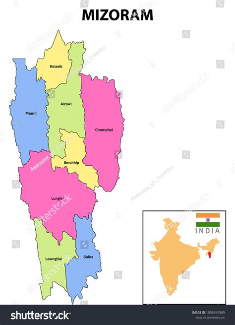 Mizoram map. District map of Mizoram in 2020. - Royalty Free Stock ...