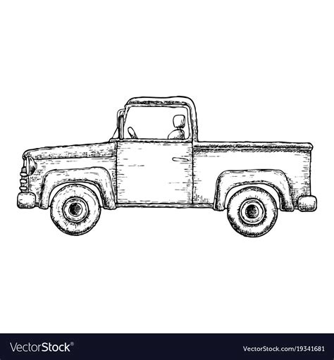 Sketch pick-up truck Royalty Free Vector Image