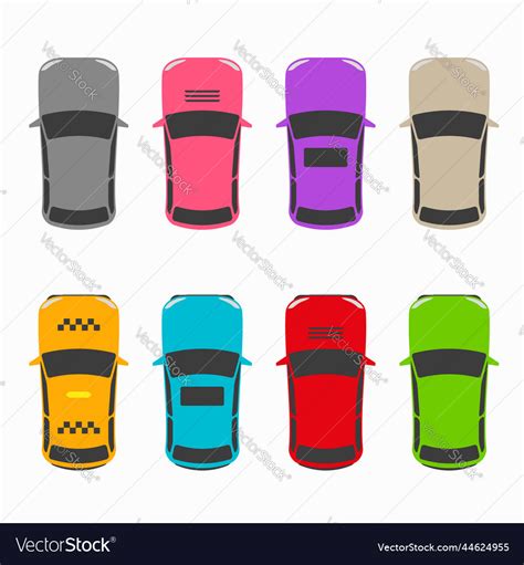 Cars top view silhouette icon set flat Royalty Free Vector