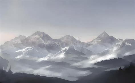 Watercolor Painting of Snowy Mountains Stock Illustration ...