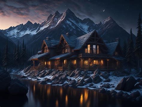 Premium AI Image | Wooden house on snowy mountain side