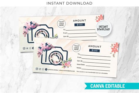 Printable Photography Gift Certificate, Printable Gift Card